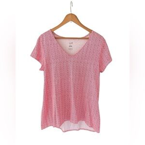 J.Jill 100% Pima Cotton Red and White Print T Shirt Top Size Small